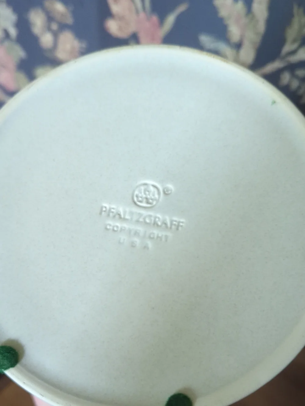 Pfaltzgraff Cream Ceramic Cookie Canister Jar with Blue Lettering